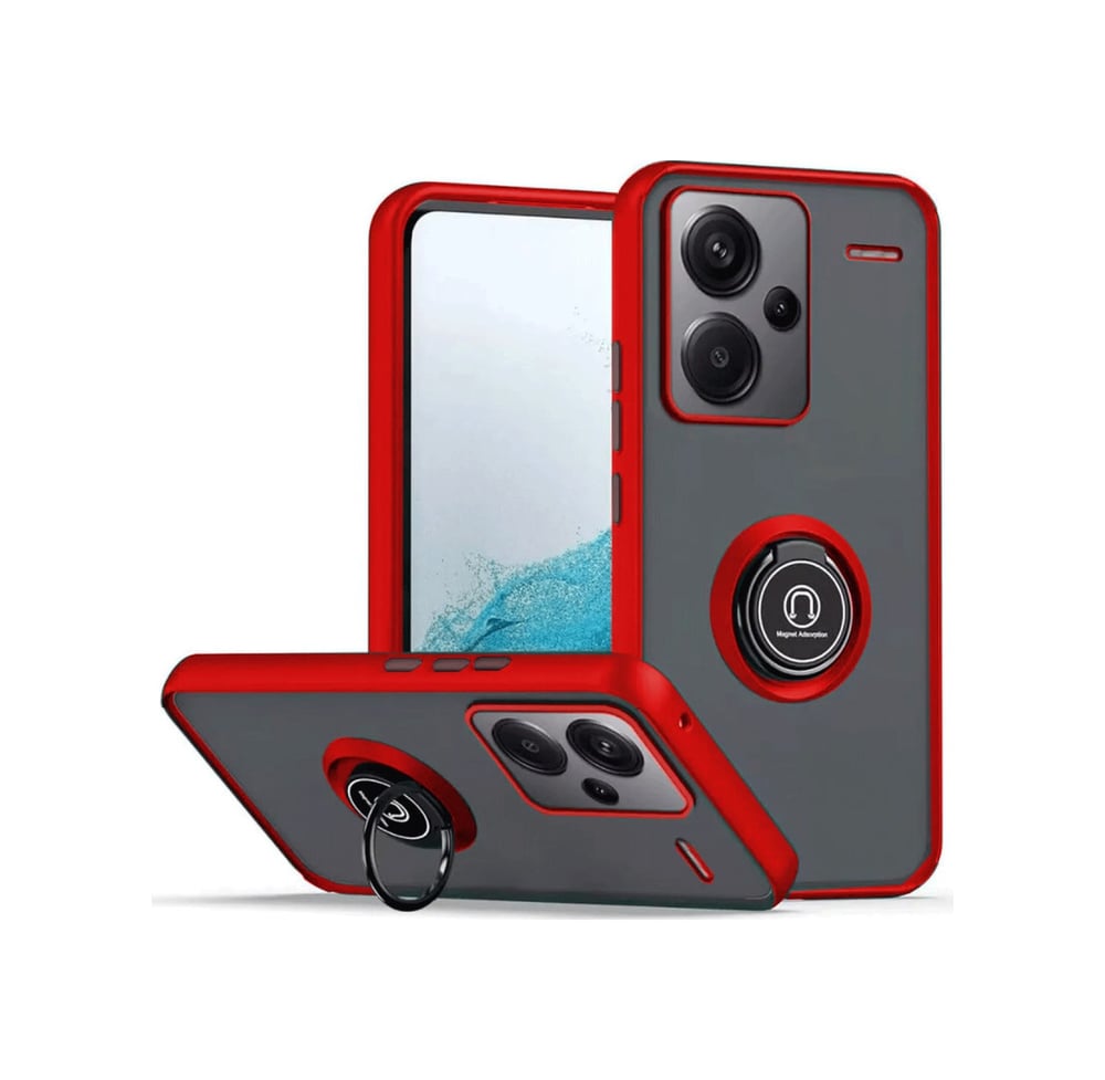 Xiaomi Redmi Note 13 Pro Plus Uyumlu Kılıf Montreal Yüzüklü Silikon Kapak - Kırmızı Belirtilmemiş