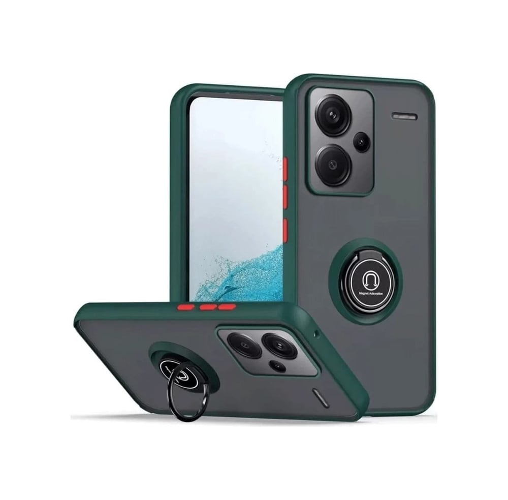 Xiaomi Redmi Note 13 Pro Plus Uyumlu Kılıf Montreal Yüzüklü Silikon Kapak - Yeşil Belirtilmemiş