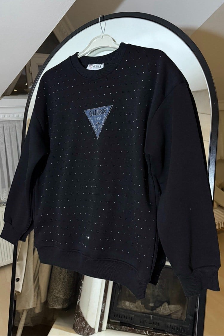 Guess Taşlı Sweatshirt | Siyah