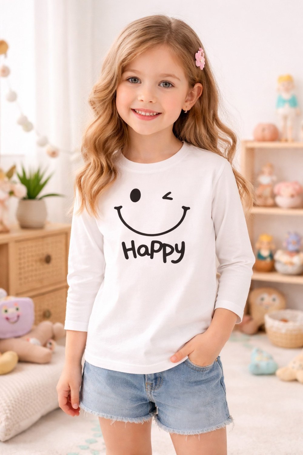 Milo+Sol Happy Basic Uzun Kollu Tişört – Pembe (7-8 Yaş)