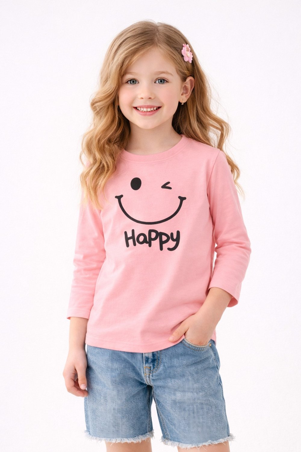Milo+Sol Happy Basic Uzun Kollu Tişört – Pembe (7-8 Yaş)