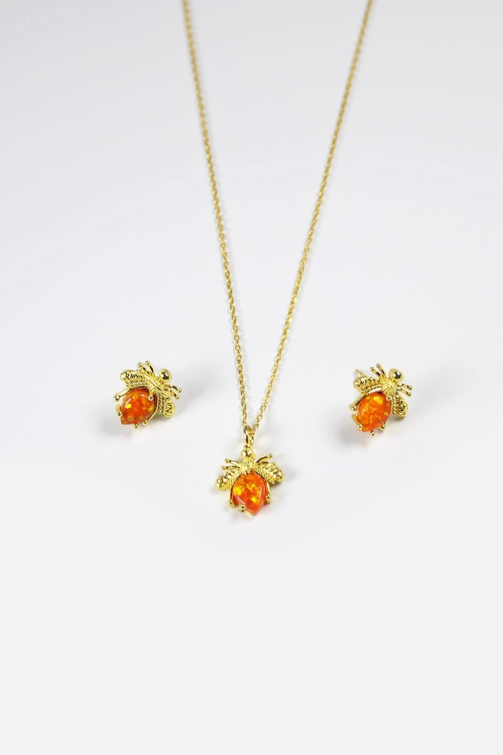 Opal Taşlı Arı Tasarım Kolye ve Küpe Set