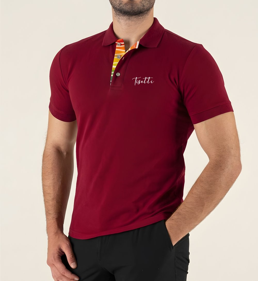 Bordo Polo Yaka Dijital Patlı Lakost Tişört