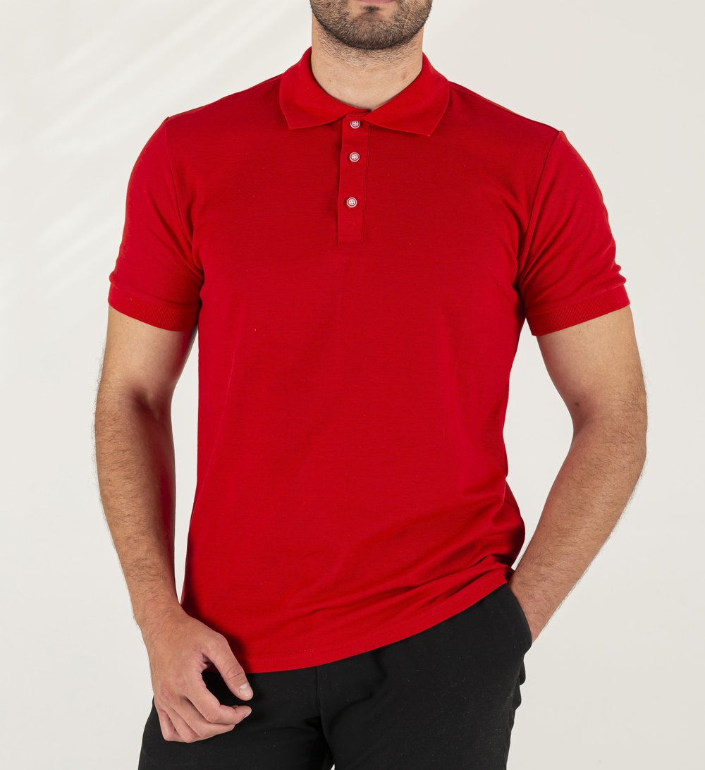 Kırmızı Polo Yaka Baskılı Lakost Tişört