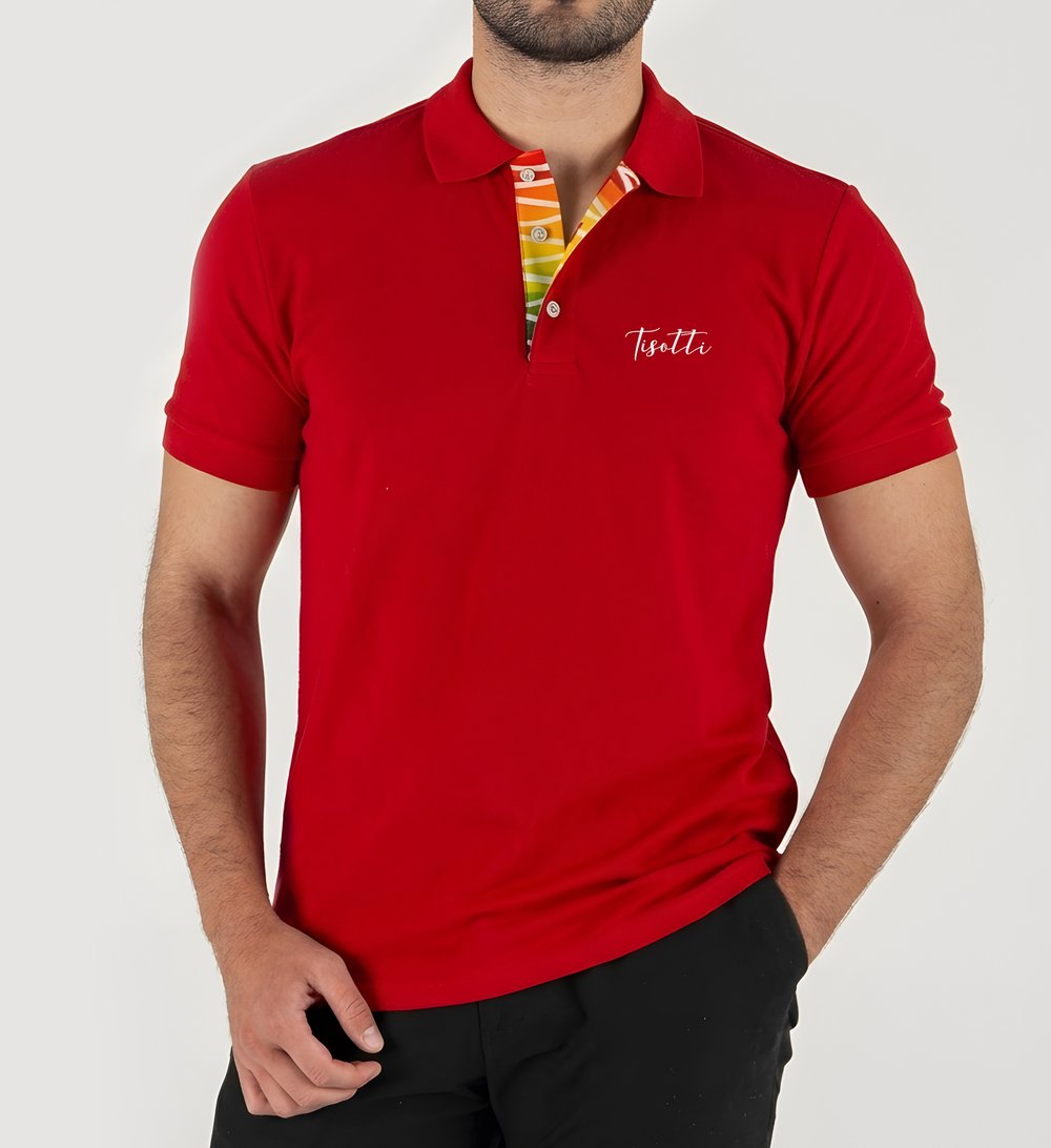 Kırmızı Polo Yaka Dijital Patlı Lakost Tişört