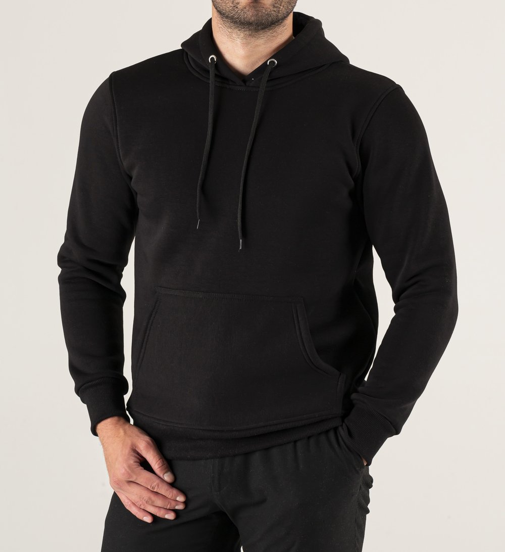 Siyah Kapşonlu Baskılı Hoodie
