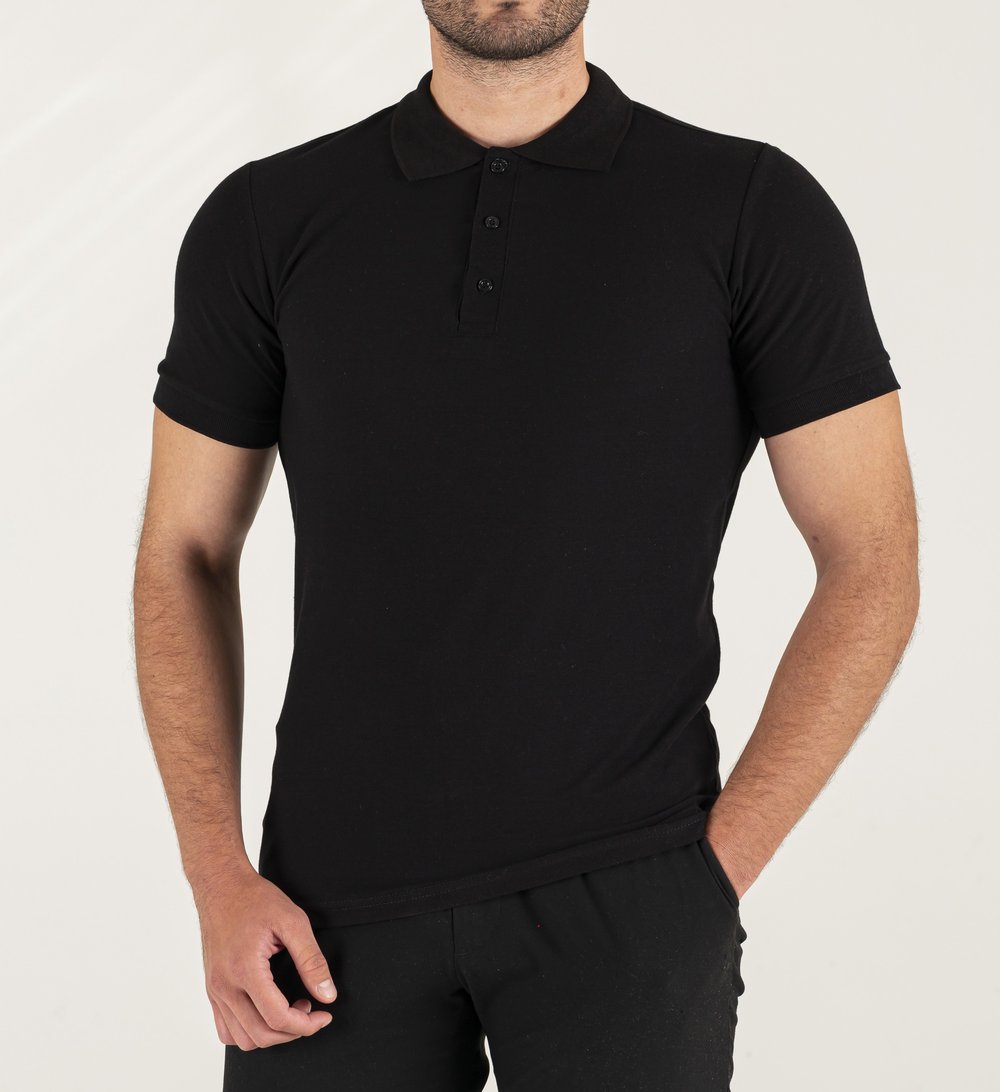 Siyah Polo Yaka Baskılı Lakost Tişört
