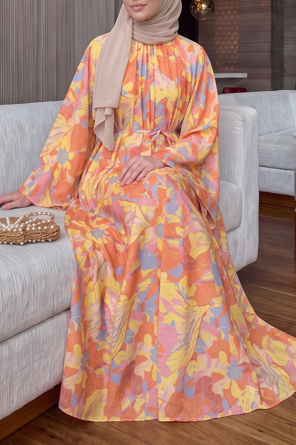Çiçek Desenli Elbise - SARI