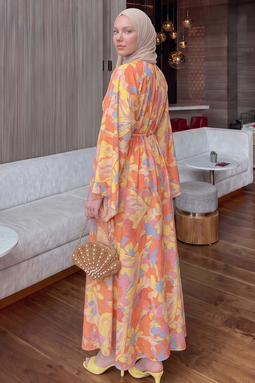 Çiçek Desenli Elbise - SARI