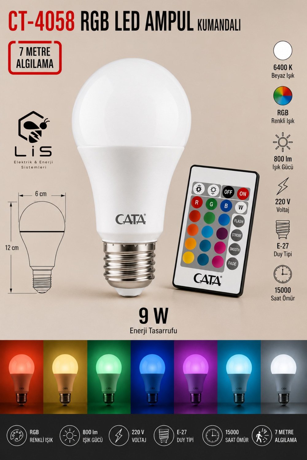 CT-4058 9W Uzaktan Kumandalı Ampül