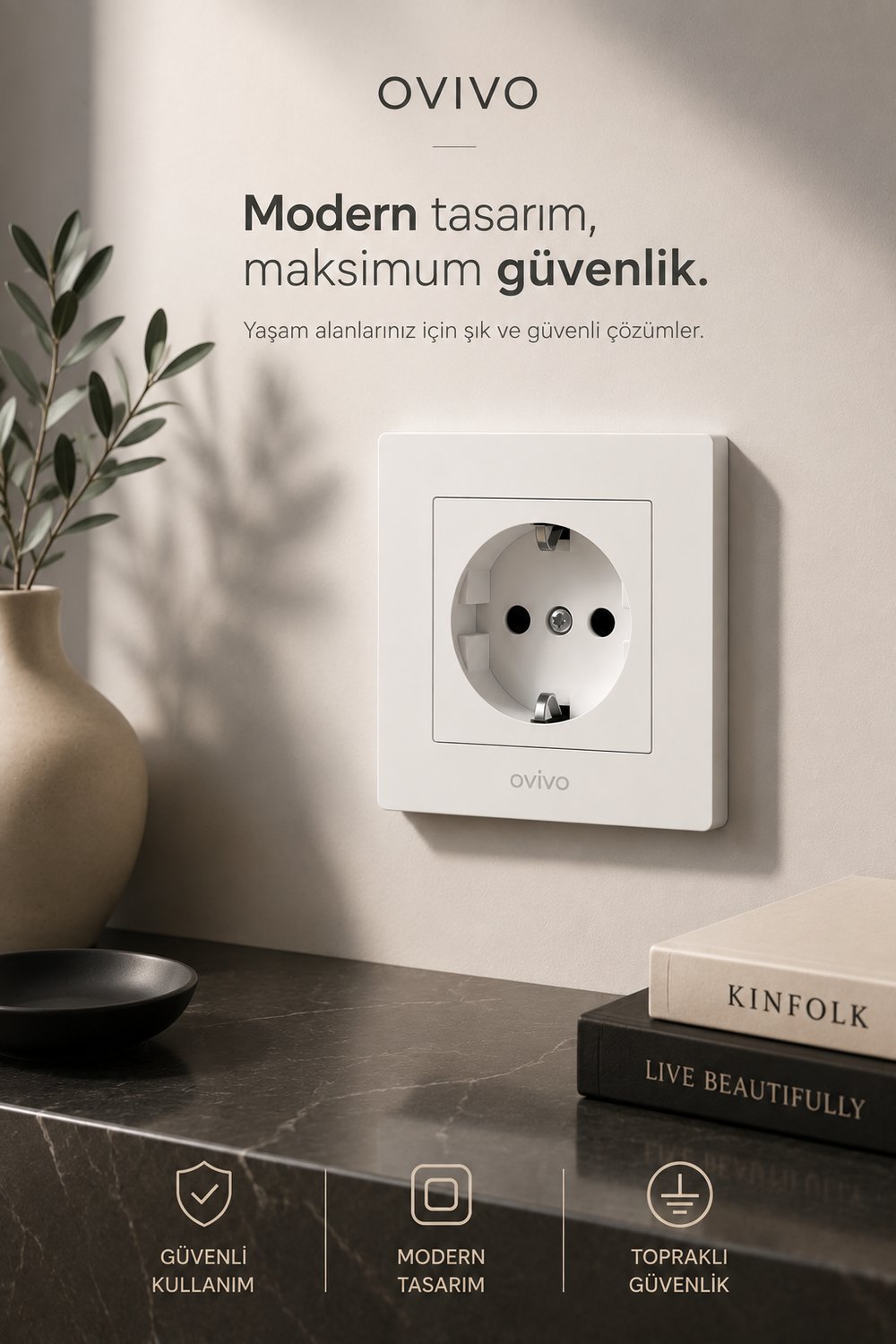 Ovivo Grano Beyaz Topraklı Priz