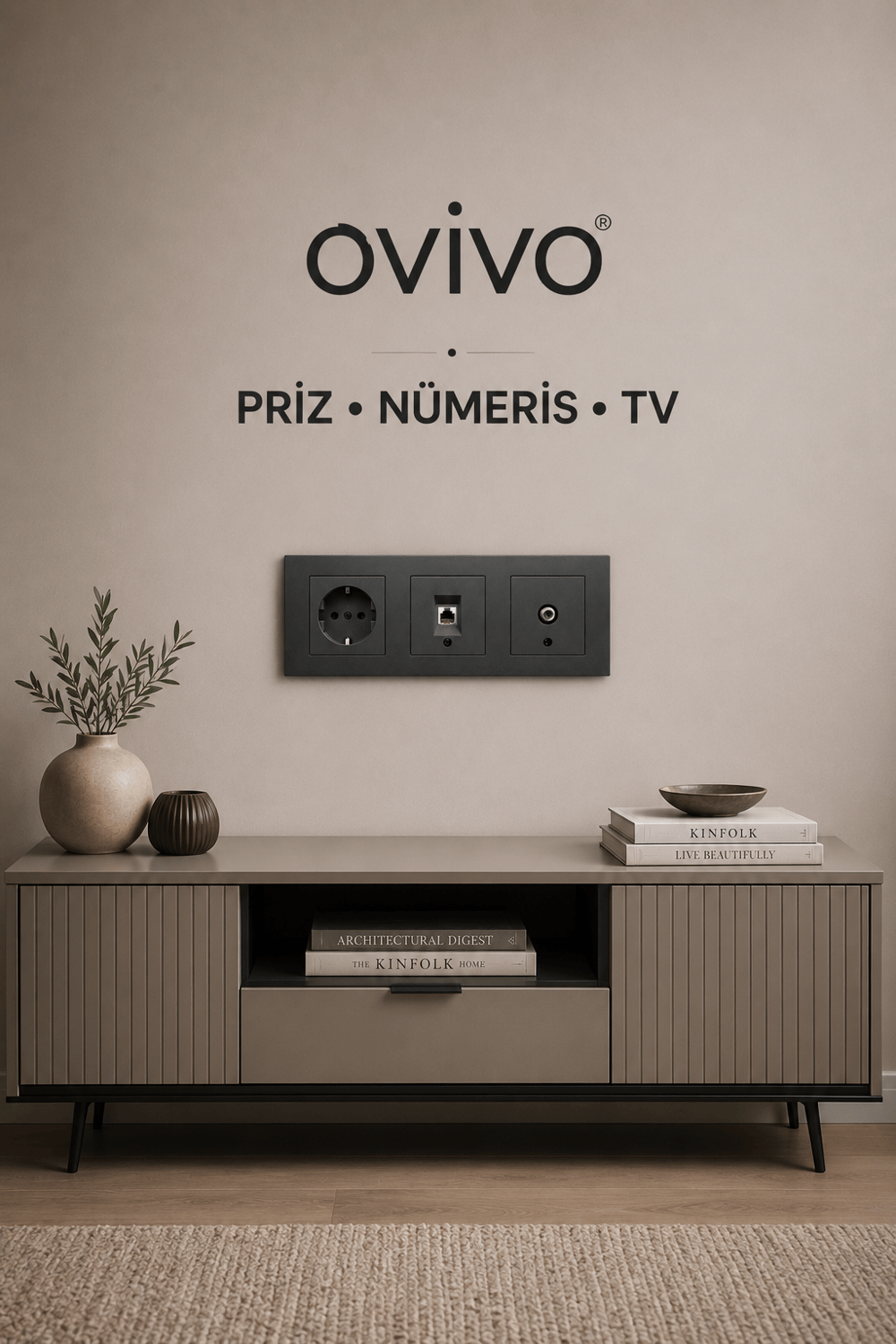 Üçlü Priz Seti – Topraklı Priz + Nümeris + TV Prizi + Çerçeve