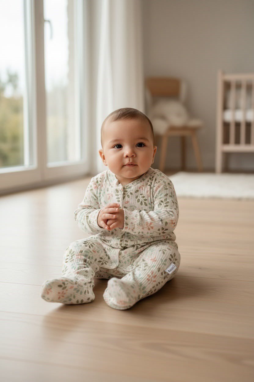 KIZ BEBEK YAPRAK DESENLİ %100 ORGANİK PAMUK PATİKLİ TULUM