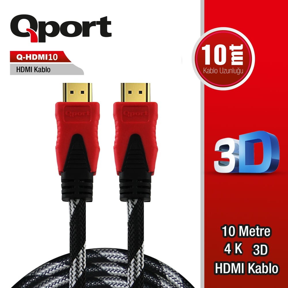 QPORT Q-HDMI10 HDMI KABLO 10MT Ver1.4 ALTIN UÇLU 3D