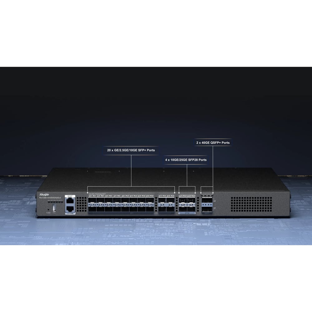 RUIJIE RG-CS86-20XS4VS2QXS-D 28 SFP 100/1000M 10/100/1000 2 x 40GBASE-X QSFP+ YONETILEBILIR RACK MOUNT SWITCH
