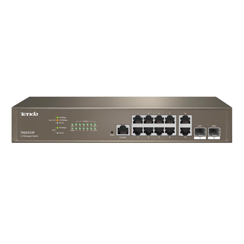 TENDA TEG5312F 10 PORT 10/100/1000 2 X SFP YONETILEBILIR RACK MOUNT SWITCH