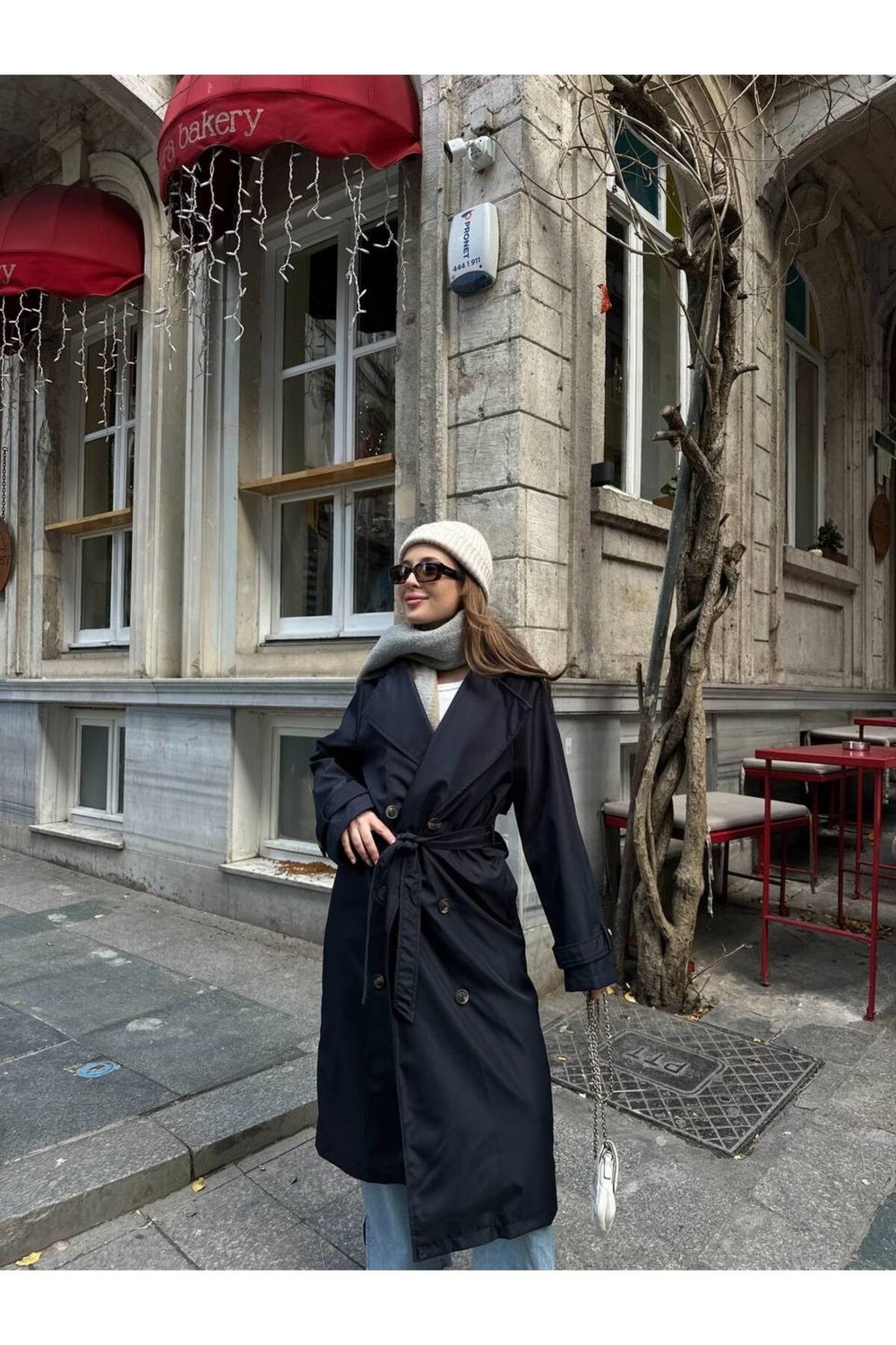 Kadın Lacivert Kuşaklı Yeni Sezon Trençkot