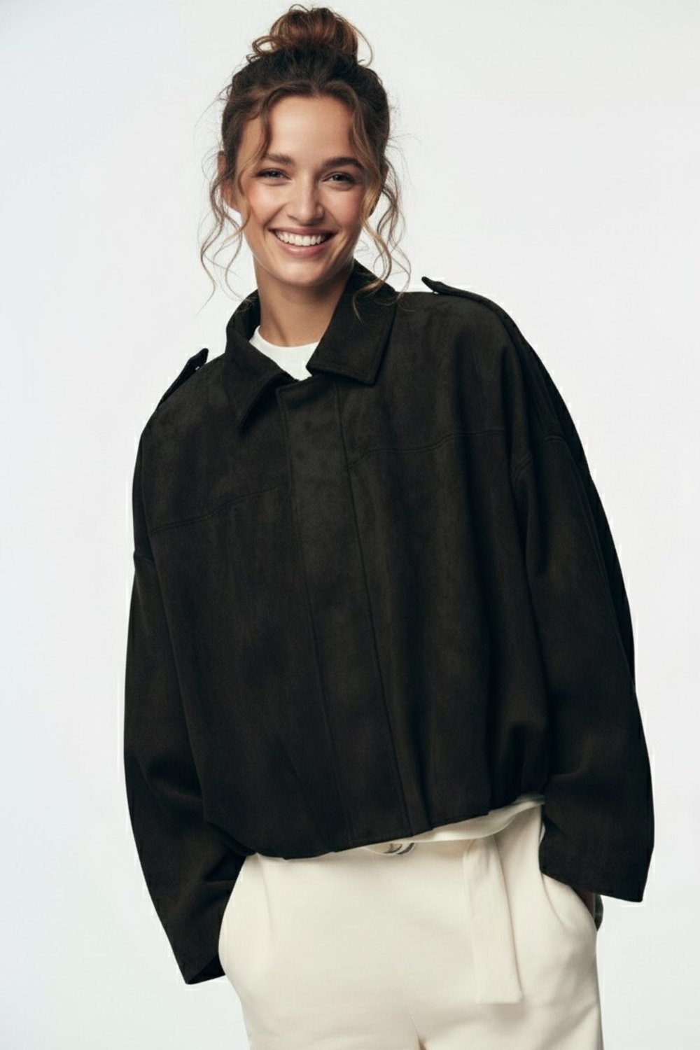 Kadın Oversize Bomber Süet Ceket