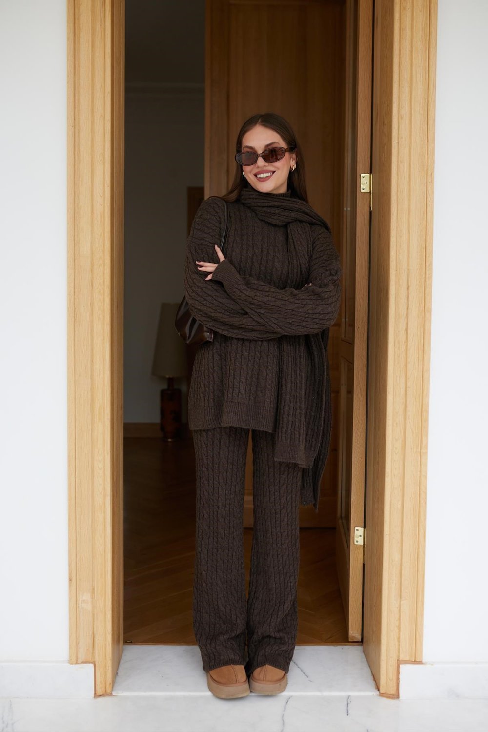 Kadın Triko Pantolon Takım Oversize Saç Örgülü