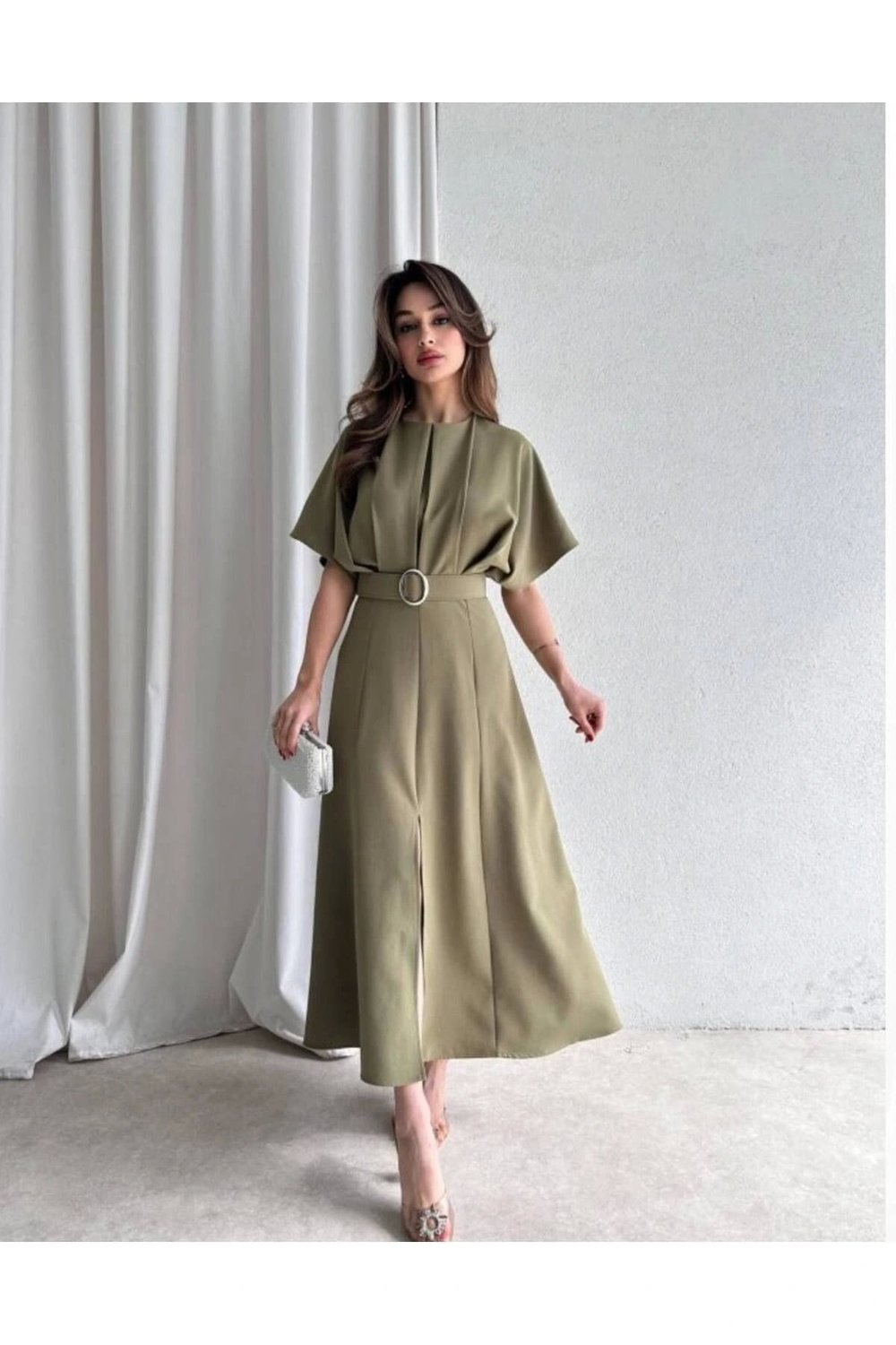 Maxi Siyah Kemerli Elbise