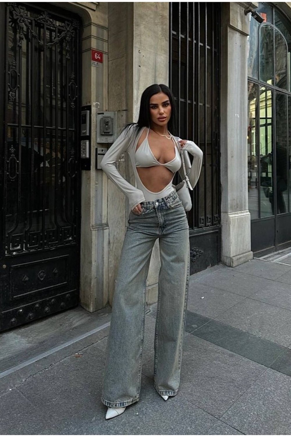 Tint Yeşili Kadın Wide Leg Jean Yüksek Bel Palazzo Likralı Esnek Kot Pantolon