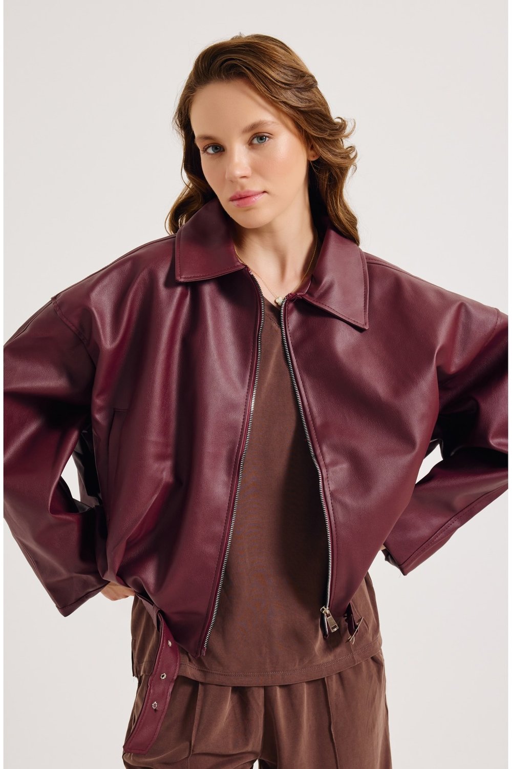Yeni Sezon Suni Oversize Bomber Deri Ceket
