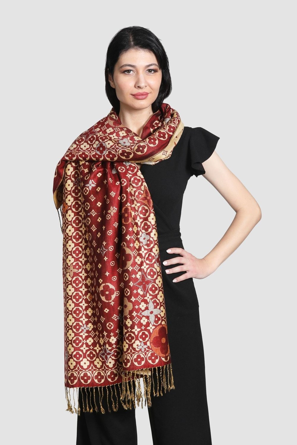 Mürdüm Gold Pashmina Şal