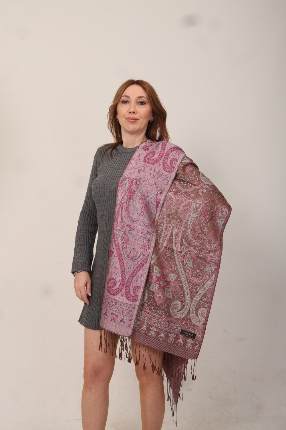Shawl %100 İpek Çift Taraflı Lila Multi Şal (70x190 cm)