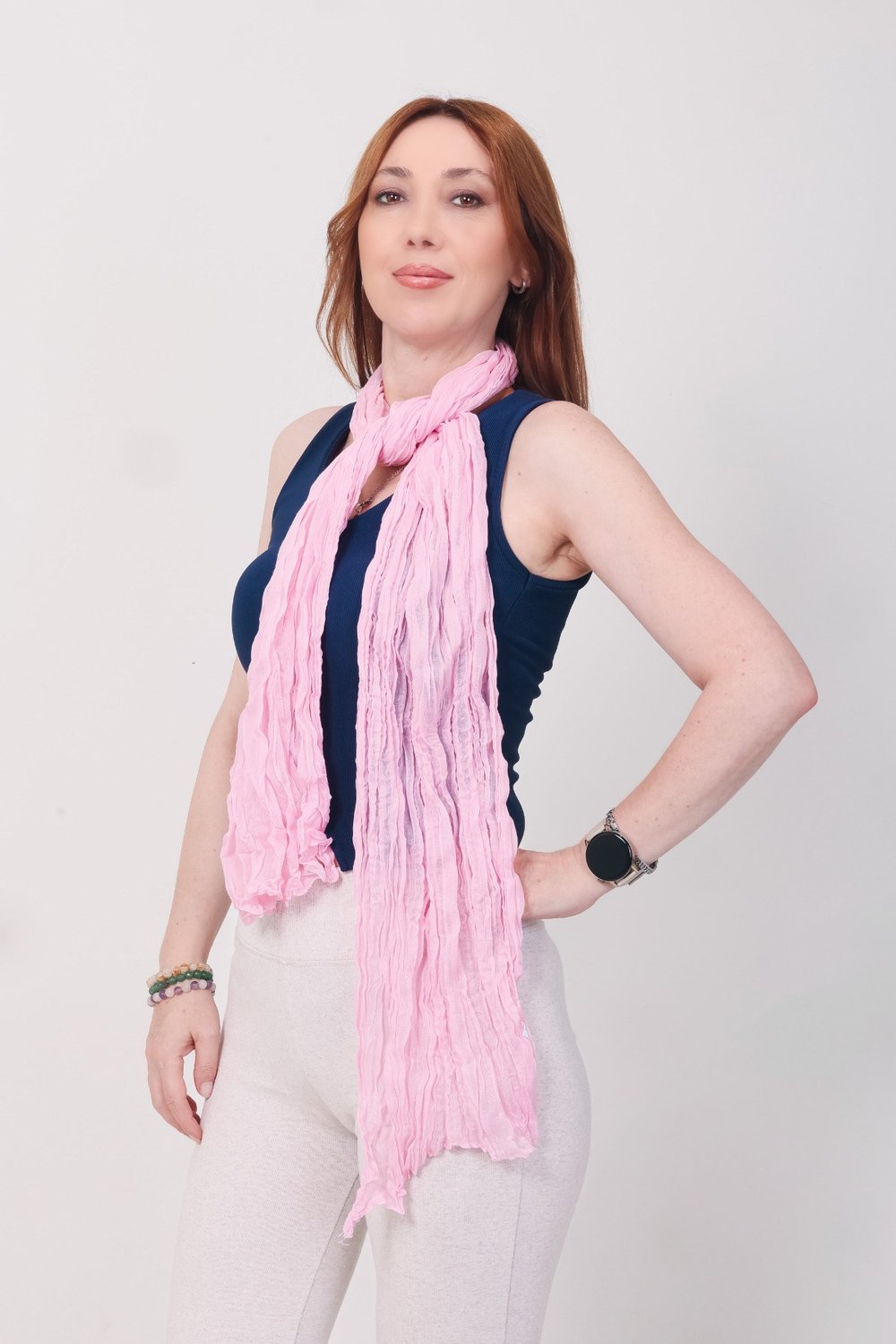 Shawl Lüks %100 Pamuk Açık Pembe Bürümcük Şal (65x175 cm)