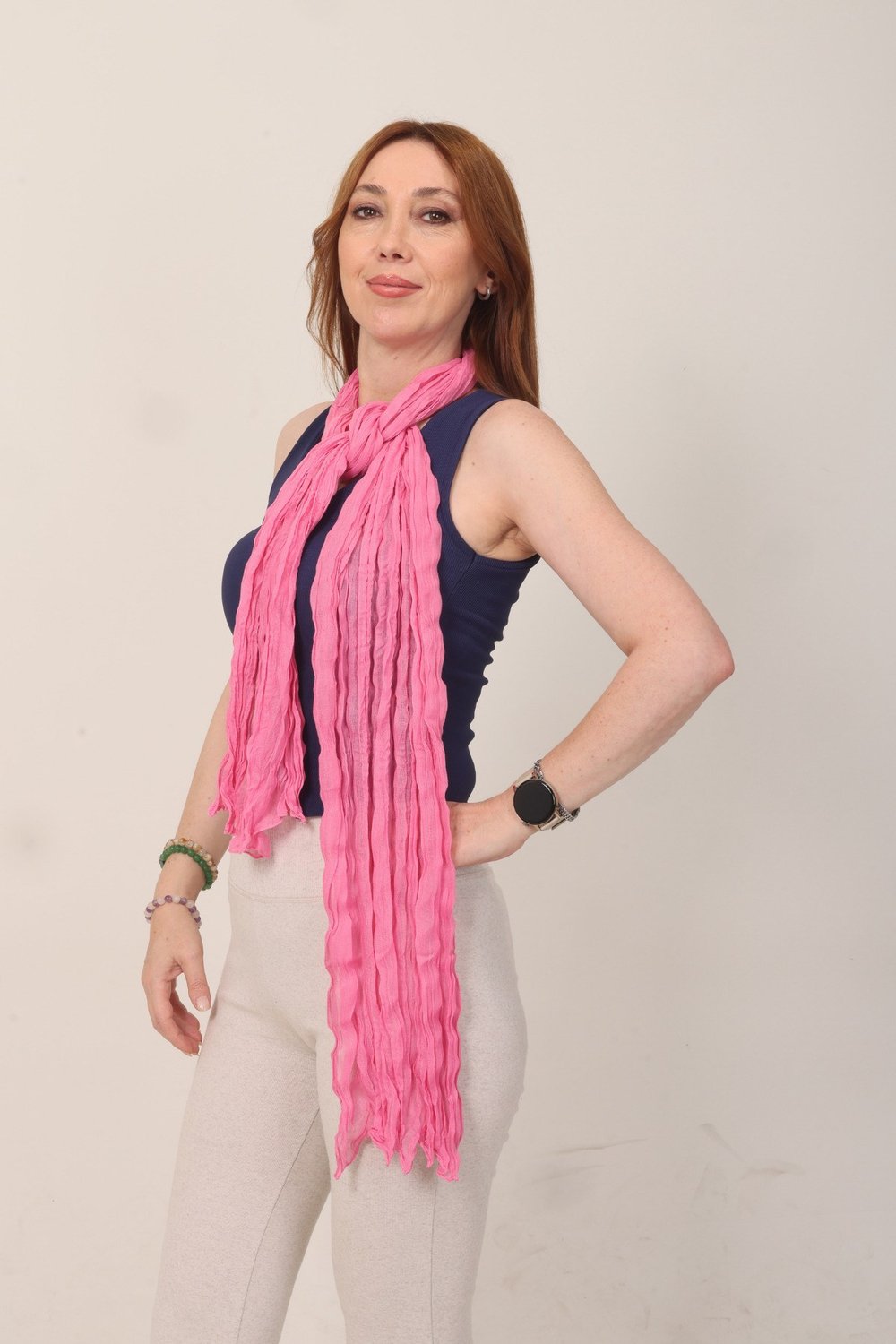 Shawl Lüks %100 Pamuk Pembe Bürümcük Şal (65x175 cm)