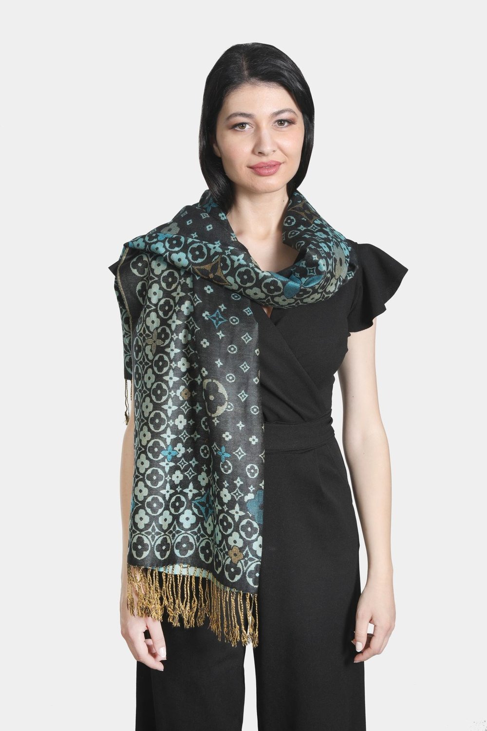 Siyah Turkuaz Pashmina Şal