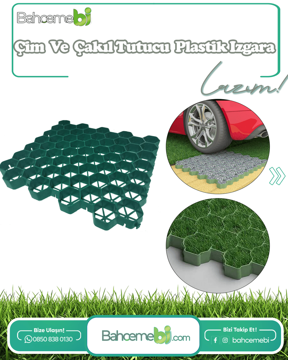 Çim Ve Çakıl Tutucu Plastik Zemin Izgarası 50x50 Cm