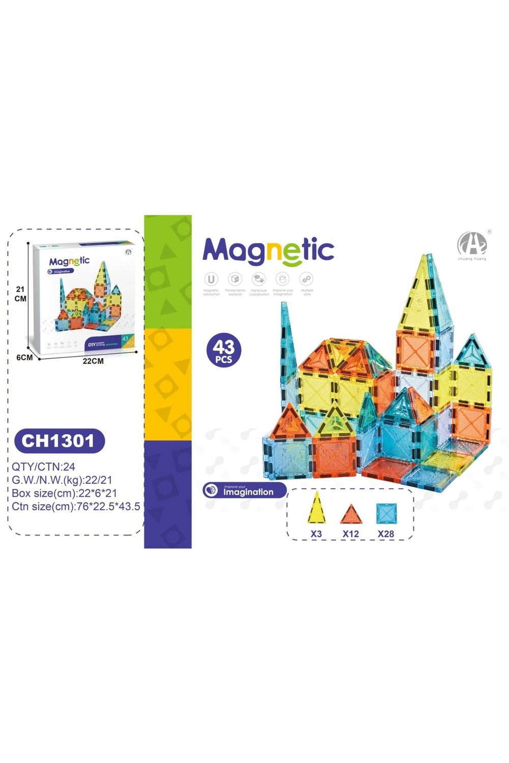 03-CH1301 5,5 CM MANYETİK BLOKLAR 43 PCS