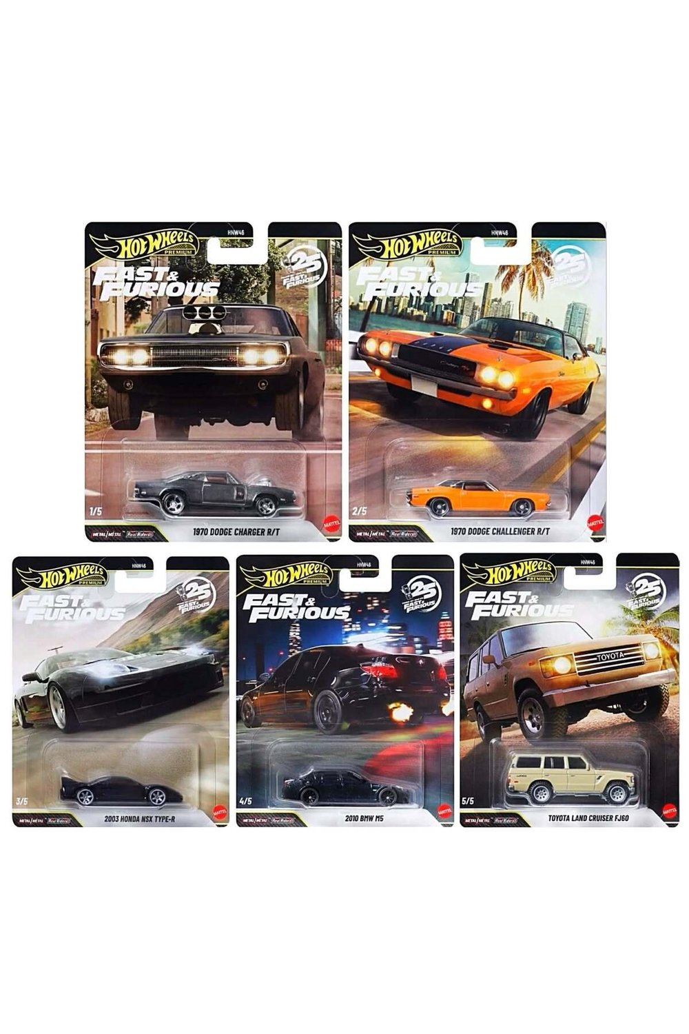 2026 Premium Fast and Furious 5'li Set Charger, BMW M5, Challenger, NSX Type-R, Land Cruiser HNW46 - 979Q