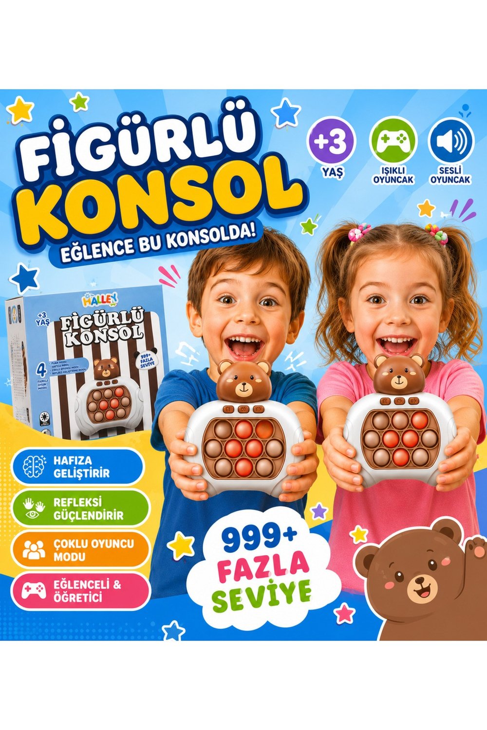 Pop it Figürlü Konsol Hafıza Geliştiren Ayıcıklı Oyun