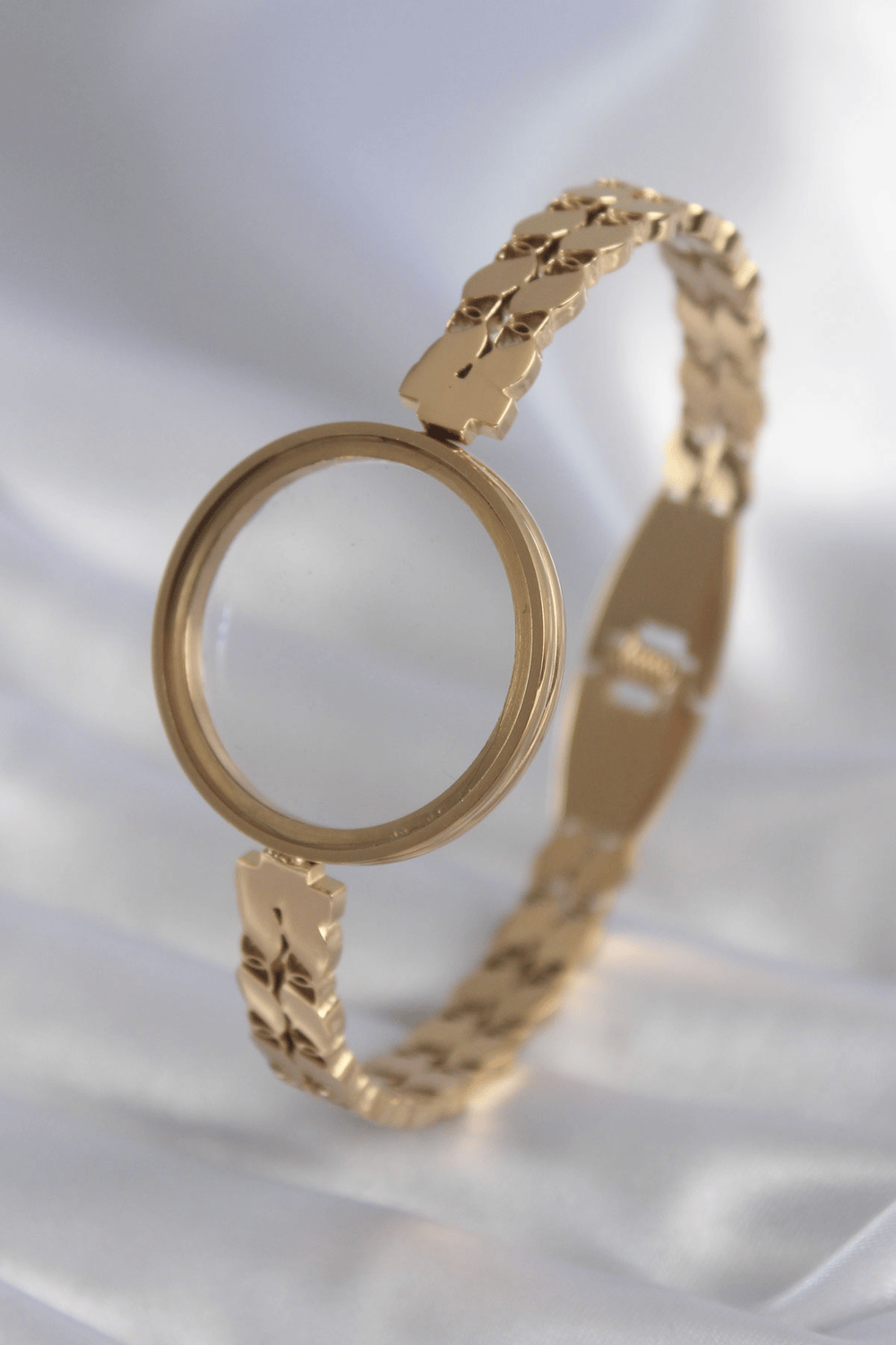 316L Çelik Gold Renk Arpa İşleme Açılabilir Fanus Model Kadın Kelepçe 5886