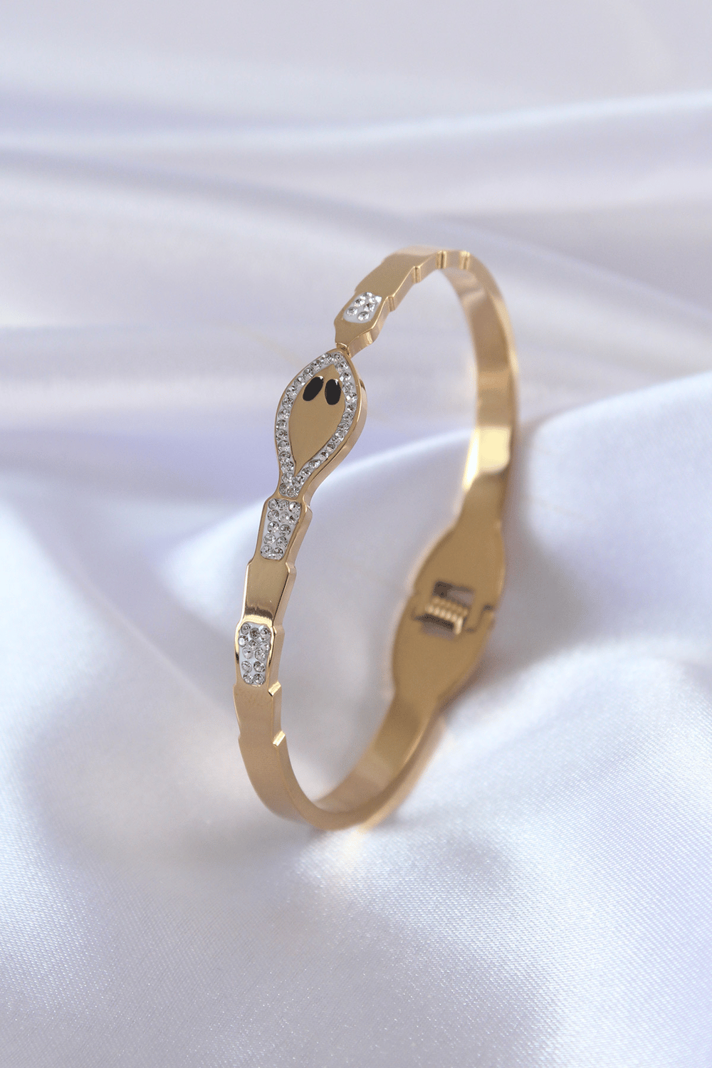 316L Çelik Gold Renk Yılan Model Zirkon Taş Detay Kadın Kelepçe 5886