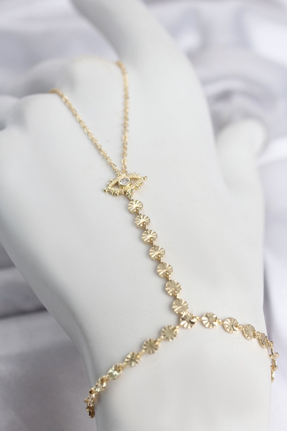 Gold Renk Pirinç Zirkon Taşlı Göz Model Şahmeran