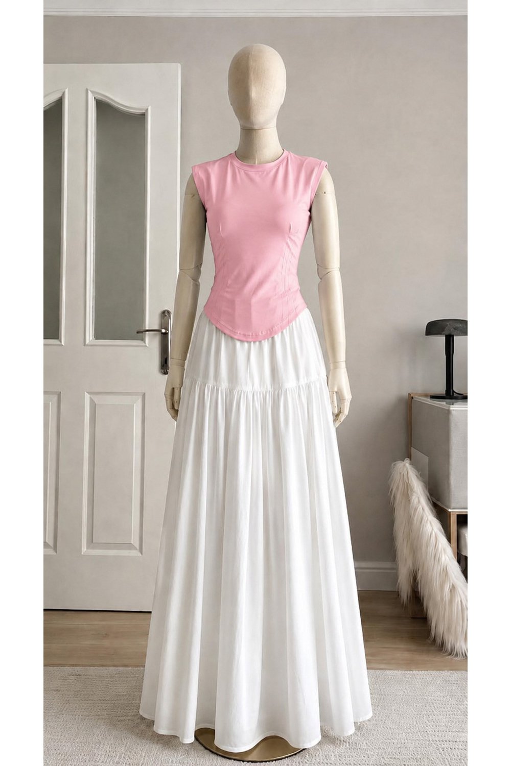 Pembe Modal Kumaş Kısa Kol Önü Uzun Body