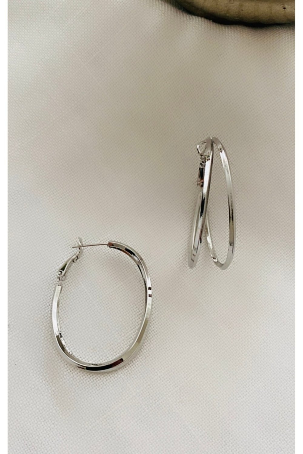 Çelik İkili Görünüm Oval Model Küpe (4 CM)