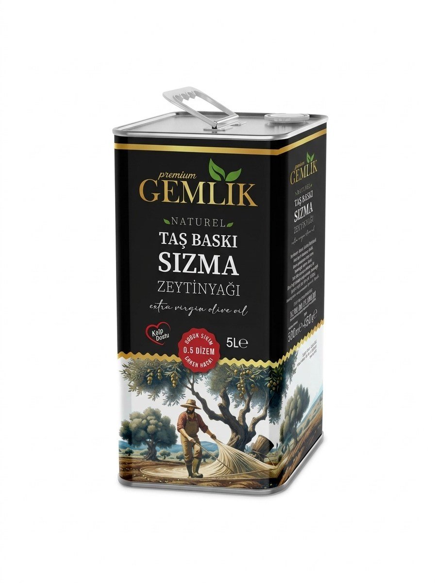 Premium Gemlik Naturel Taş Baskı Sızma Zeytinyağı 5 LT