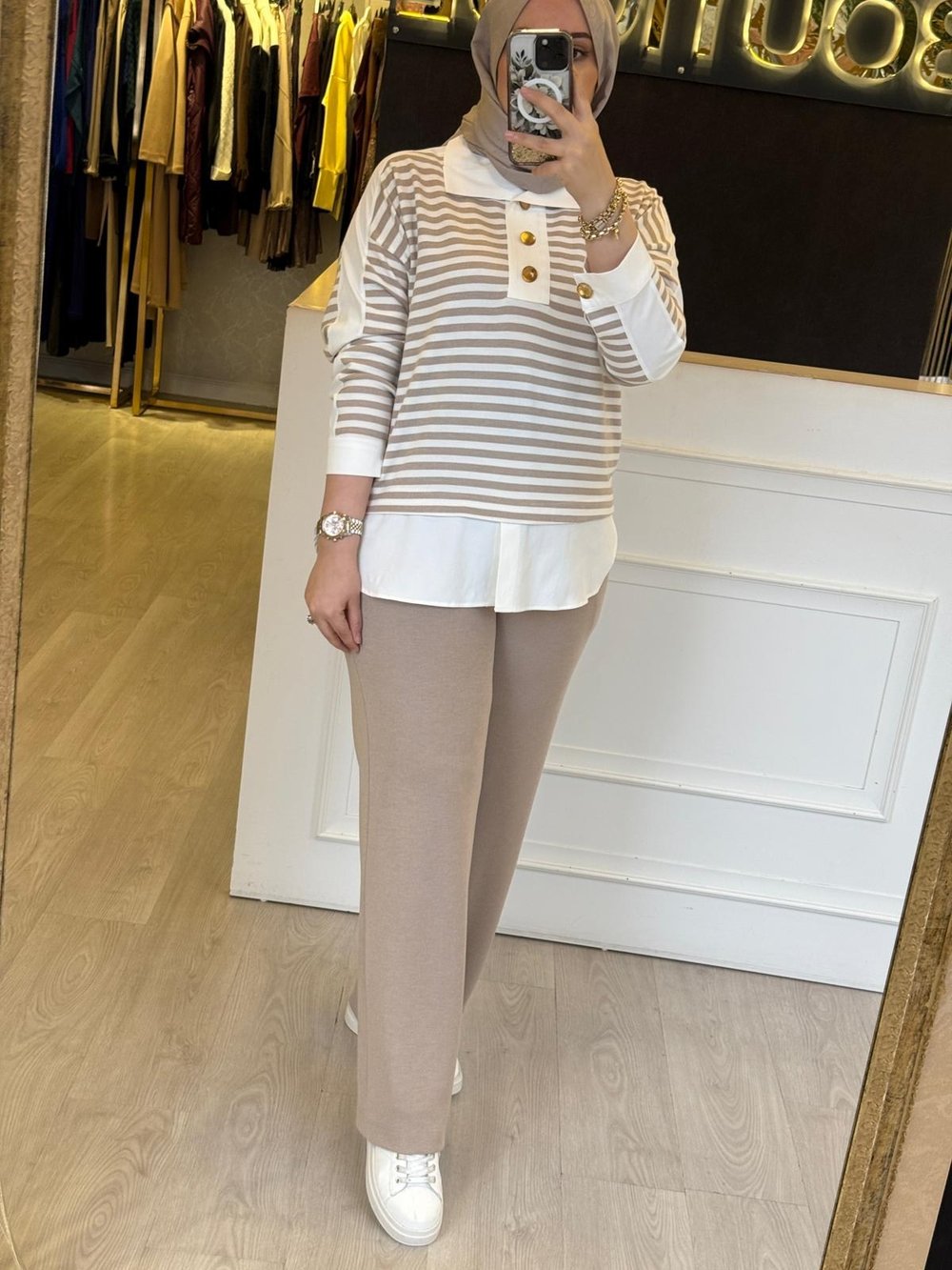 PEARLY Çizgili Gömlek Tip Tunik Pantolon Takım