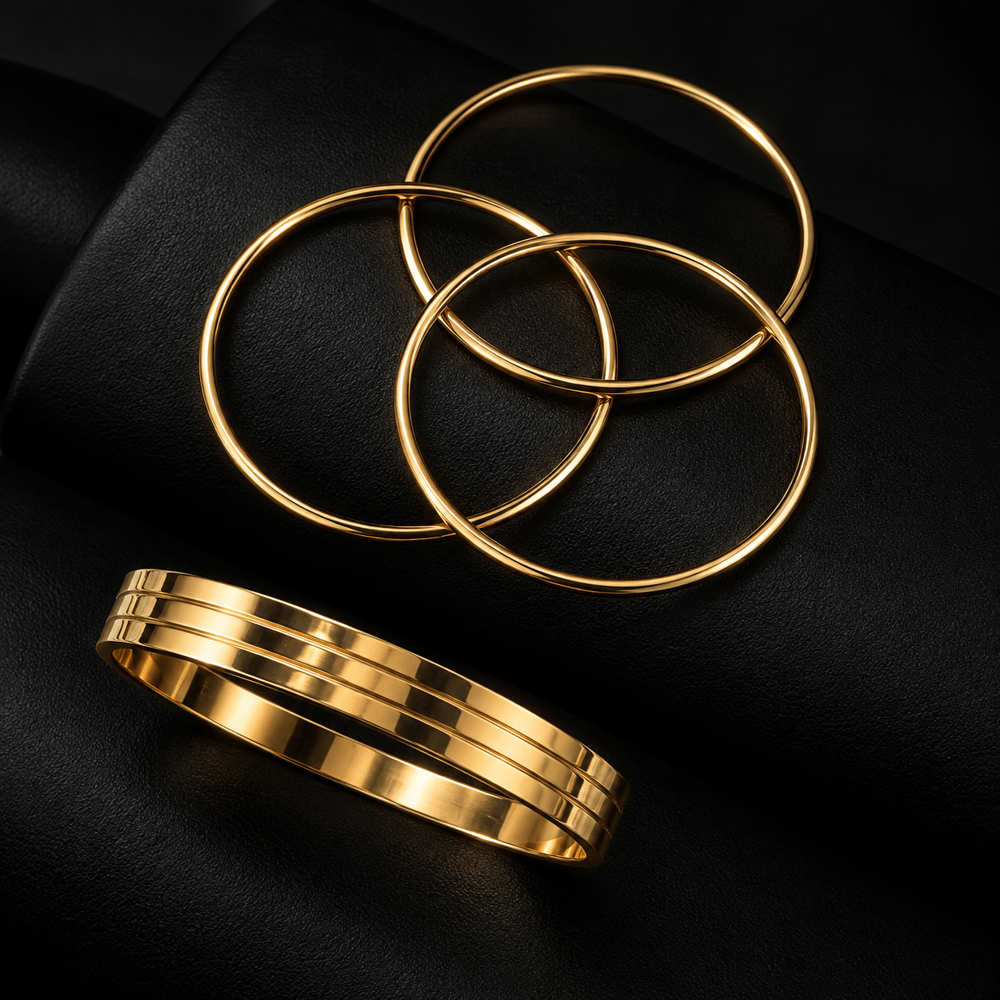 Gold Renk 3'lü İnce Halka Çelik Bileklik – Zarif ve Minimal Tasarım