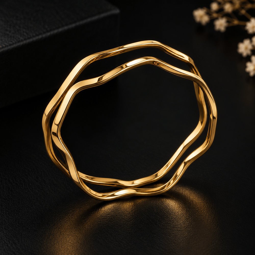 Gold Renk Zikzak Tasarım Bileklik – Modern Dalgalı Model