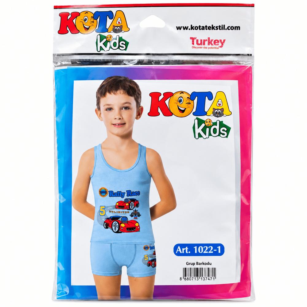 Kota Kids Erkek Çocuk Araba Baskılı Atlet Boxer Takım – Mavi