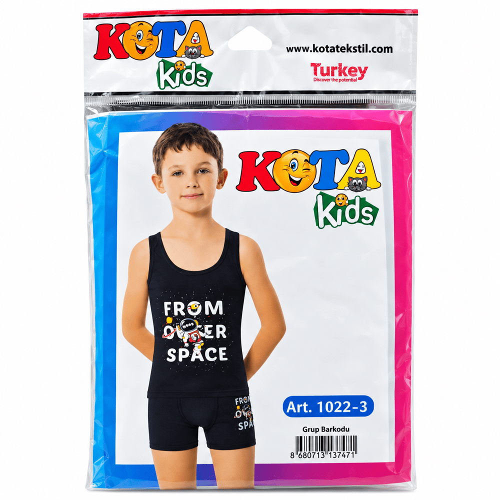 Kota Kids Erkek Çocuk Uzay Astronot Baskılı Atlet Boxer Takım 