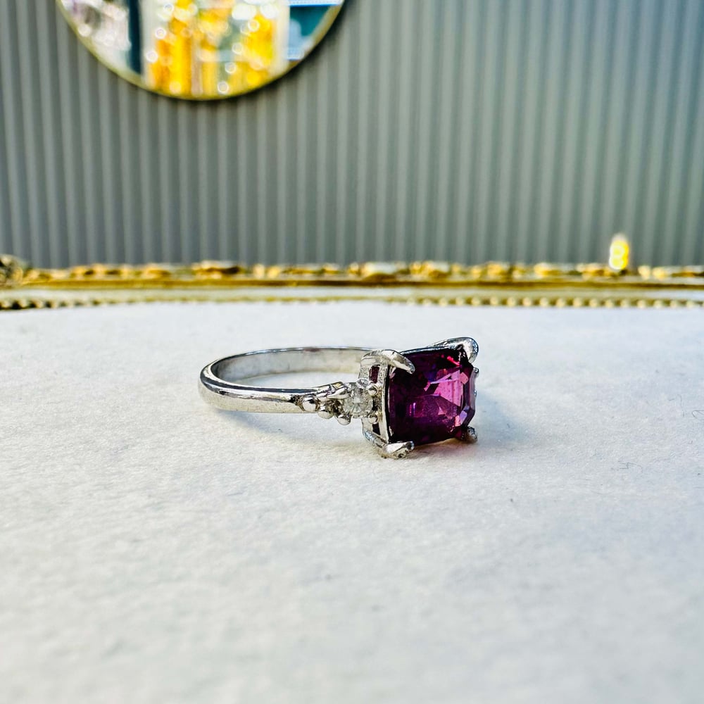 Vişne Garnet Kare Yüzük | 925 Ayar Gümüş | Doğal Taş | Ölçü 17