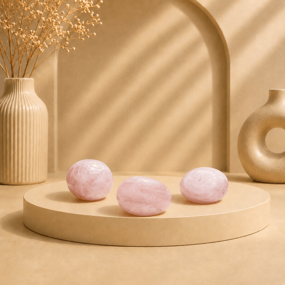 Yuvarlak Pembe Kuvars 3'lü Set 67,93 gr | Doğal Dekoratif Taş