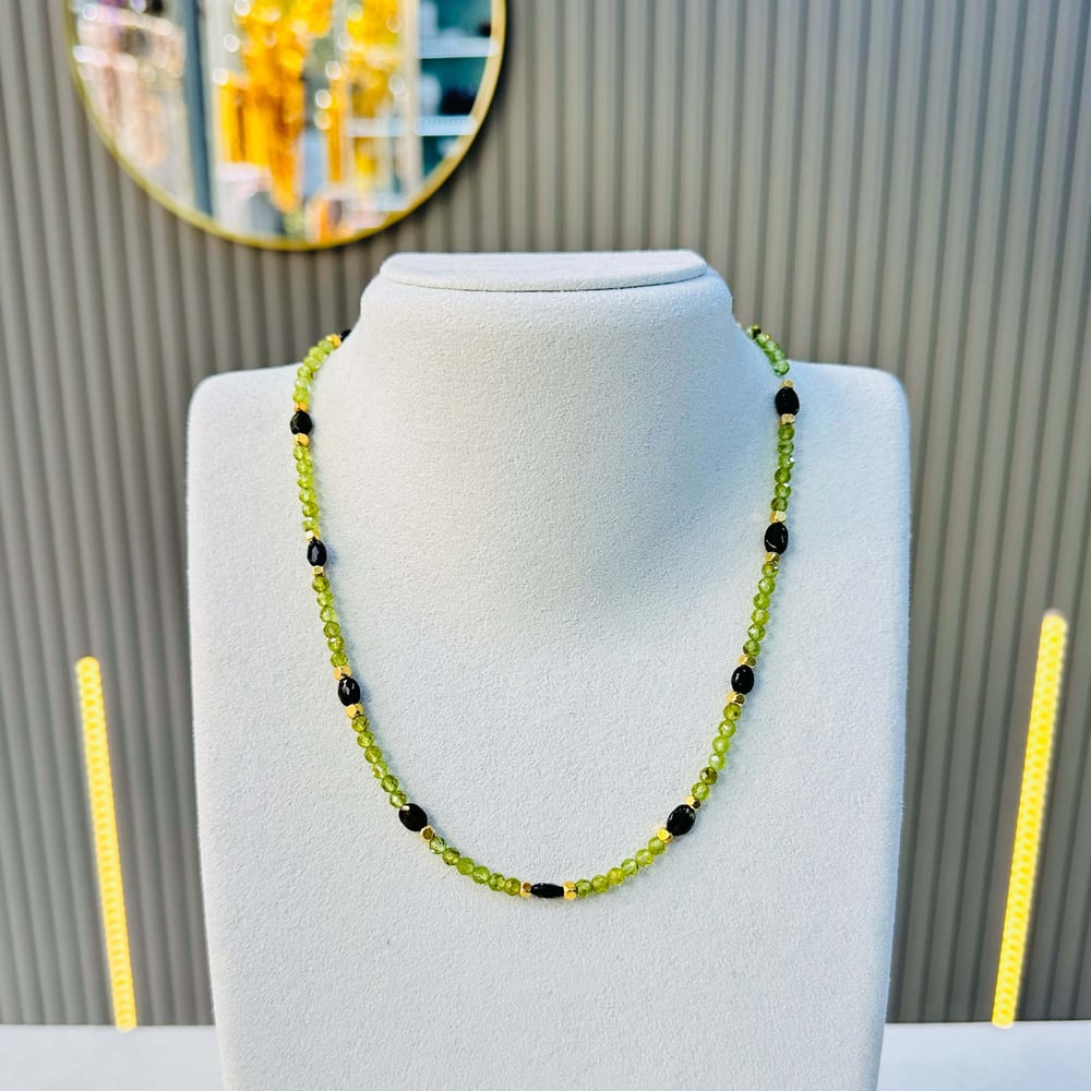 Zeberced (Peridot) ve Turmalin Doğal Taş Kolye | Gümüş Klipsli
