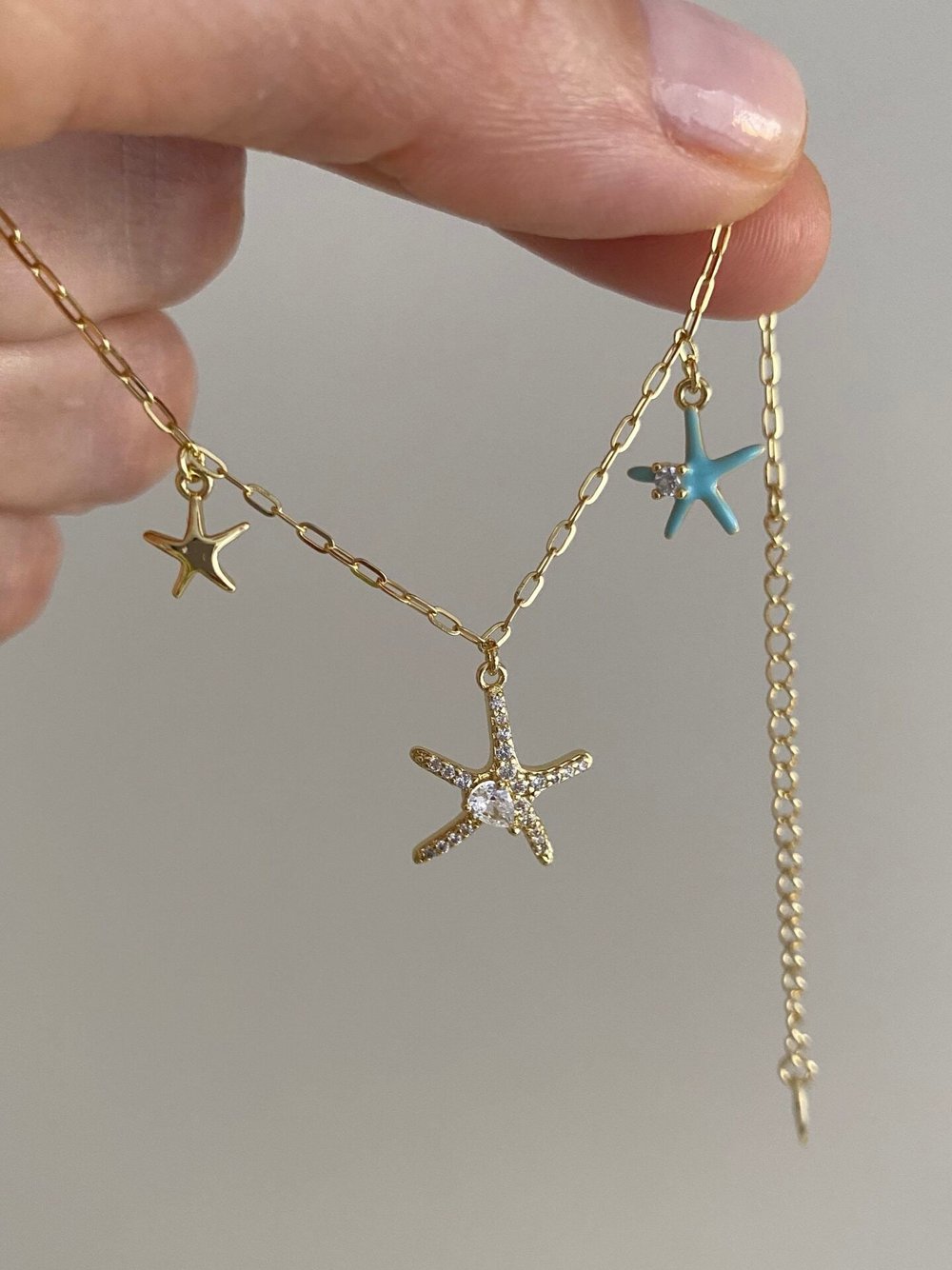 Altın Kaplama Deniz Yıldız Charm İnce Zincir Bileklik (17cm+ek)